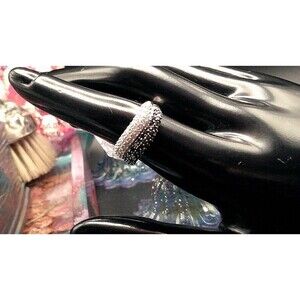 Vintage Black & White Diamond Pave 14k White Gold Band Ring Size 7